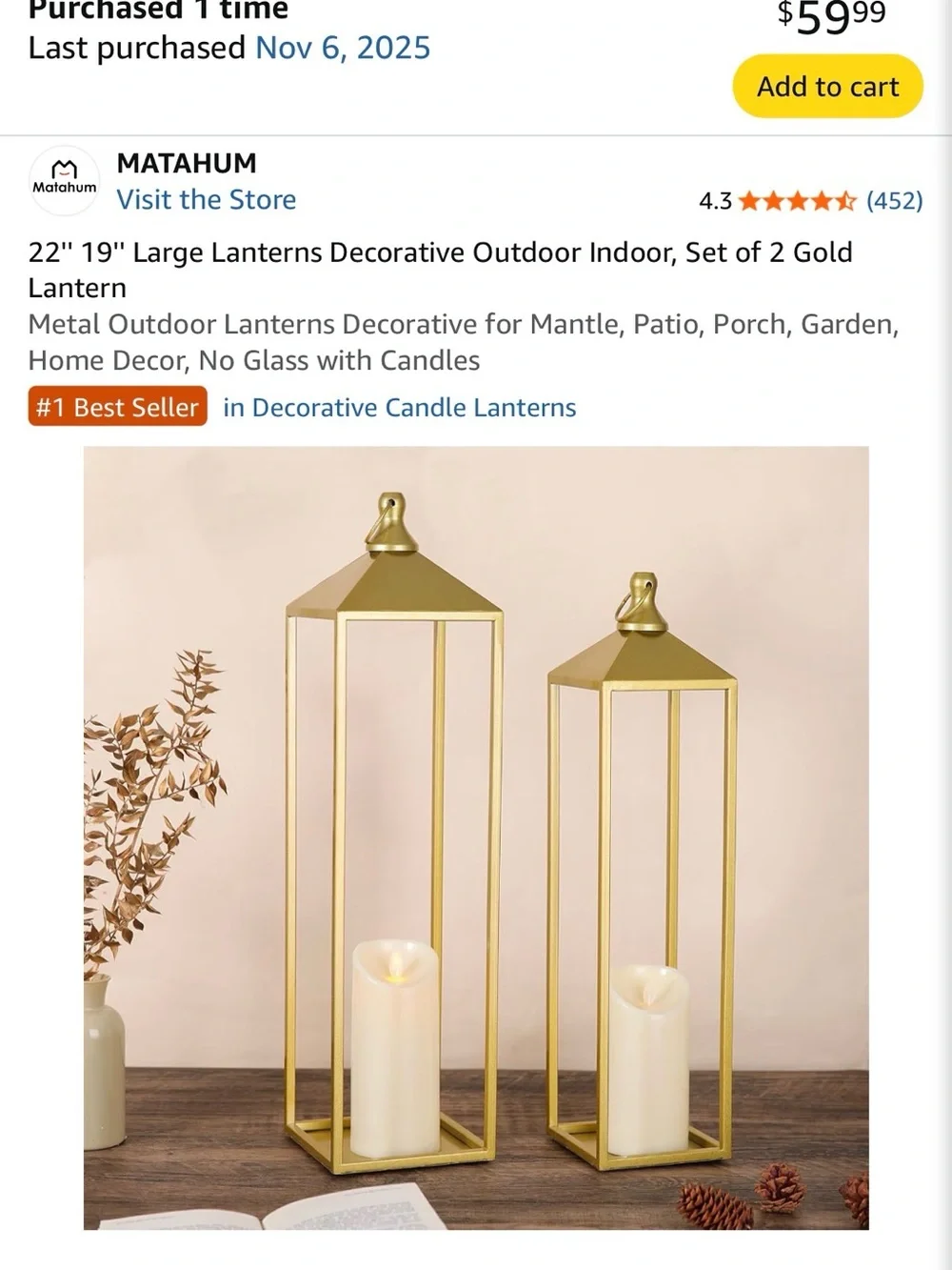 Gold Metal Lantern Decorative Candle Holder